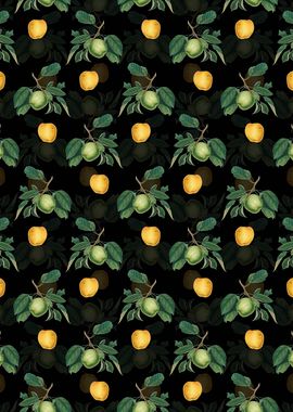 Black Floral Apple Pattern