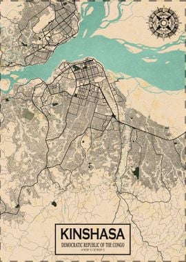 Kinshasa City Map Vintage