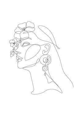 Women head with flowers