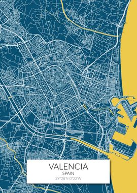 Valencia Map Blue Yellow