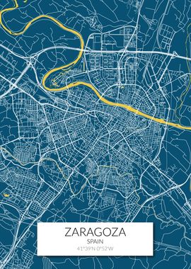 Zaragoza Map Blue Yellow