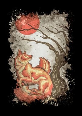 Fox Animal Tree Moon