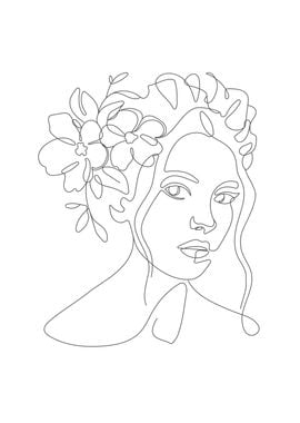 Floral woman head line art