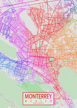 Monterrey Map Colorful