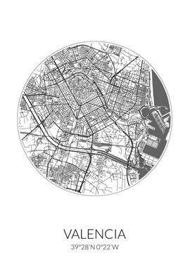 Valencia City Map White