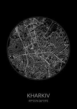 Kharkiv City Map Black