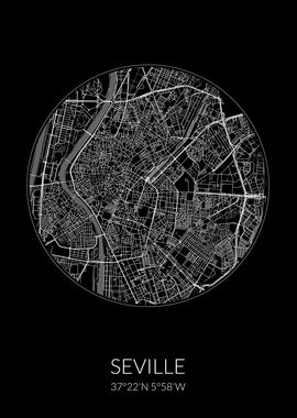 Seville City Map Black