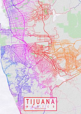 Tijuana City Map Colorful