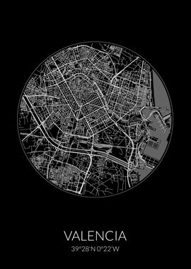 Valencia City Map Black