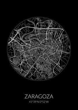 Zaragoza City Map Black