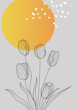 Tulip flowers line drawing