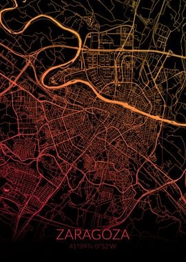 Zaragoza Map Black Orange