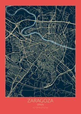 Zaragoza Map Red Blue