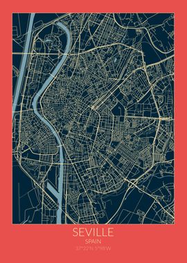 Seville Map Red Blue