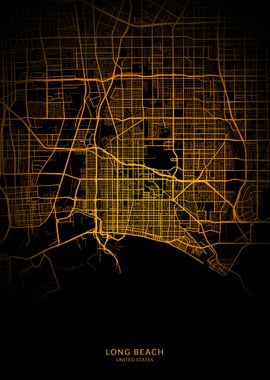 Long Beach City Map Gold