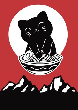 Funny Cat eating Ramen