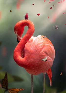 Flamingo with Butterflies