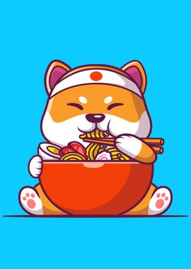 shiba inu eating ramen