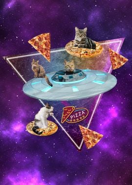 Funny Pizza Cats in Space