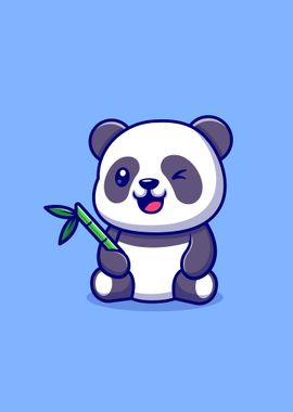 Cute panda with bamboo