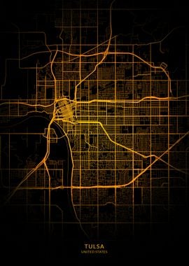 Tulsa City Map Gold