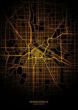 Minneapolis City Map Gold