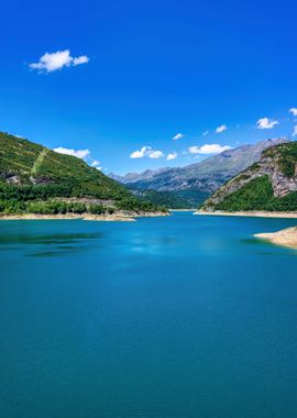 Blue lake landscape scene