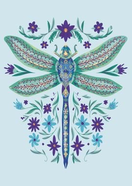 Floral dragonfly Poster