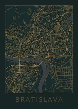 Bratislava Gray Orange Map