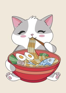 Cute cat eating ramen