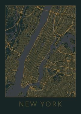 New York Gray Orange Map