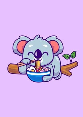 Cute koala eating ramen