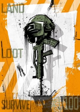 Helmet and Weapon Poster