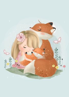 Little Girl With Foxes