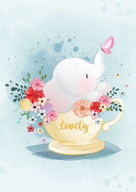 Cute Elephant In A Tea Cup