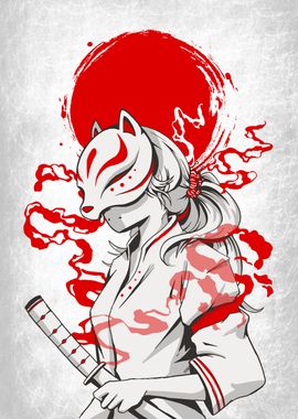 Samurai Girl Kitsune Mask