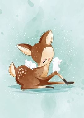 Deer With Little Bunnies