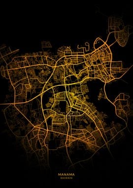 Manama City Map Gold