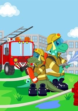 Firefighter Truck Dinosaur