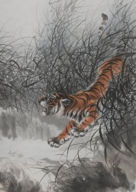 Snarling Tiger In Reeds