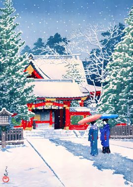 Ukiyo e Snow at Hie Shrine