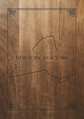 New York Engraved on wood