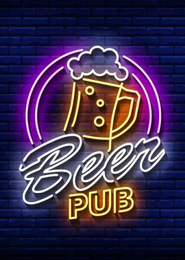 Beer Pub Neon Retro