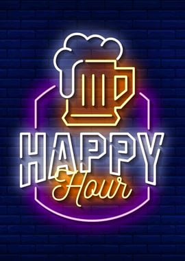 Beer Happy Hour Neon Retro