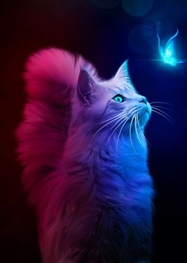 Metal Poster Displate Cat Girl Blue Neon Anime  With Magnet