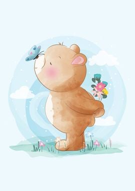 Cute Bear With Butterfly