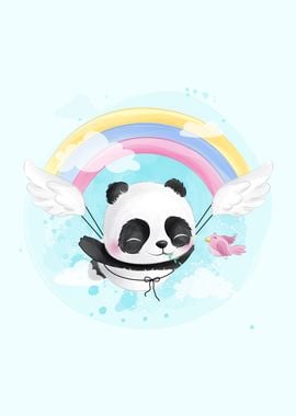 Cute Panda Flying In Sky