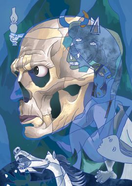 Picasso skull in blue