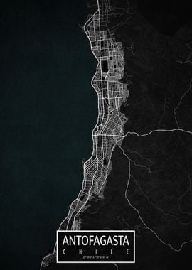 Antofagasta City Map Dark