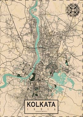 Kolkata City Map Vintage